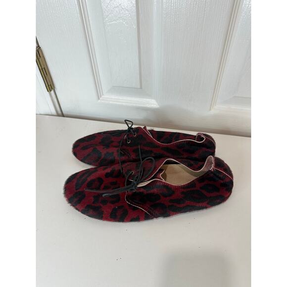 Anniel Italy Sz EU 40 Pony Hair Derby Ballet Booties Red Leopard Cheetah - Picture 4 of 7